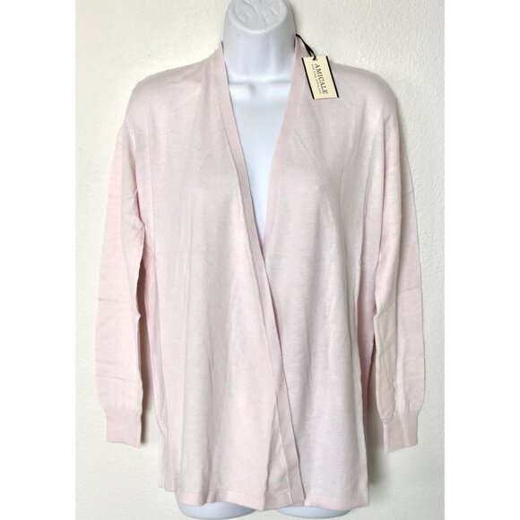 AMICALE NWT COTTON/VISCOSE/CASHMERE OPEN FRONT LIGHT PINK CARDIGAN. SIZE S - Picture 3 of 9